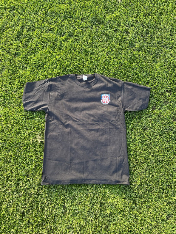 T-Shirt mit selbstgewähltem Druck in blau, weiß, grau und schwarz